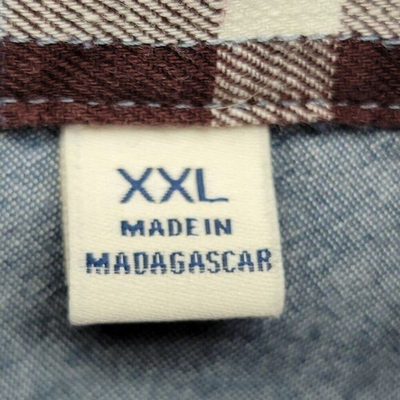 ROWM Blue Plaid Short Sleeve Button-Down Shirt XXL 100% Cotton Madagascar - Picture 6 of 10